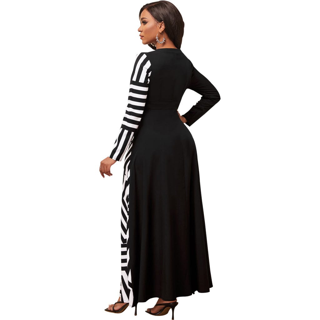 C1103TA52 New Arrival Casual Contrast Color Geometric Print A-line Long Dress Women Sehe Fashion