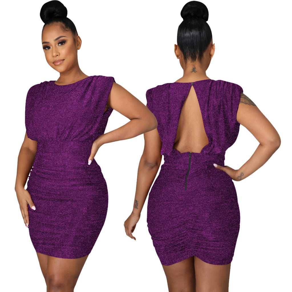 C1103TA55 New Design Casual Solid Color Hollow Out Sequin Bodycon Club Dress Women Sehe Fashion