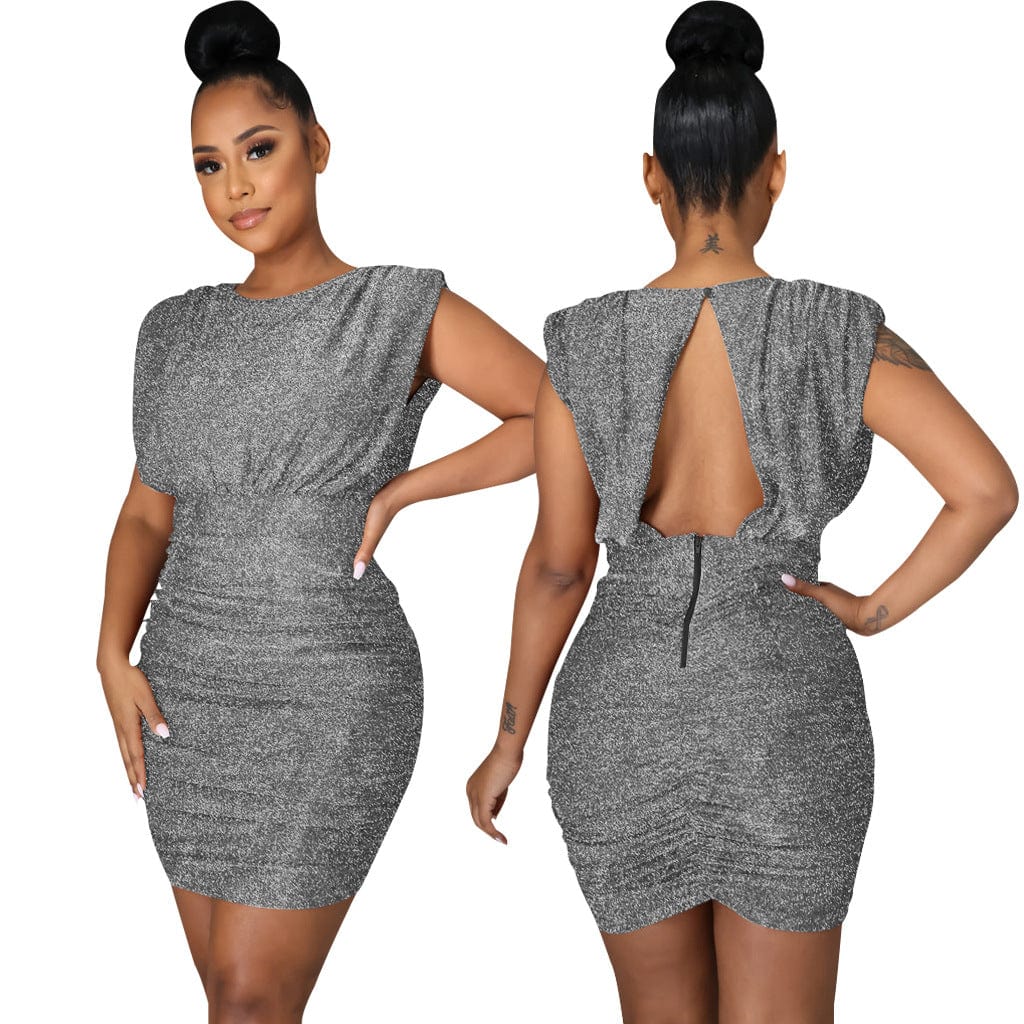 C1103TA55 New Design Casual Solid Color Hollow Out Sequin Bodycon Club Dress Women Sehe Fashion