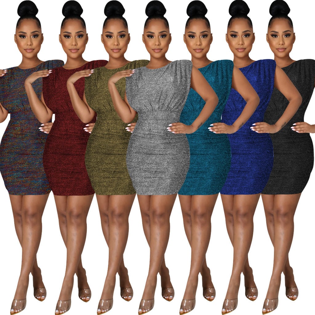 C1103TA55 New Design Casual Solid Color Hollow Out Sequin Bodycon Club Dress Women Sehe Fashion