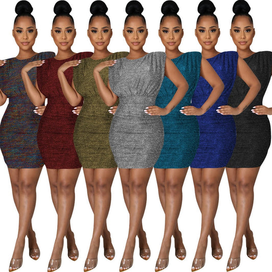 C1103TA55 New Design Casual Solid Color Hollow Out Sequin Bodycon Club Dress Women Sehe Fashion