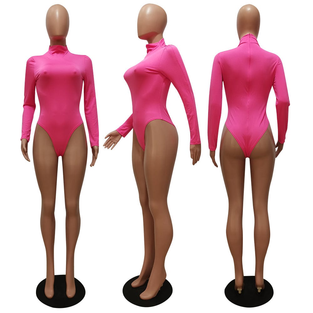 C1103TA67 Latest Casual Solid Color Stand Collar Bodysuit High Waist Pants 2 Piece Set Women Sehe Fashion