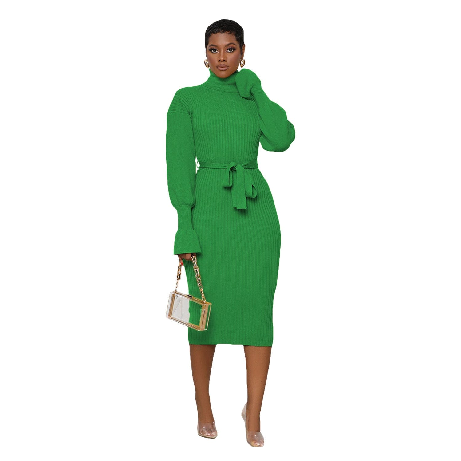 C1103TA87 Wholesale Casual Solid Color Stand Collar Knitted Bodycon Dress Women Sehe Fashion