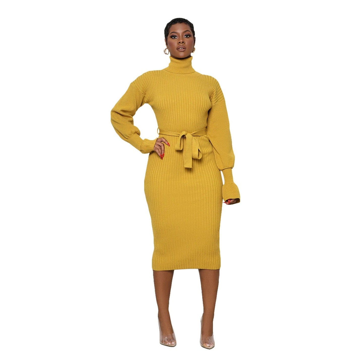 C1103TA87 Wholesale Casual Solid Color Stand Collar Knitted Bodycon Dress Women Sehe Fashion