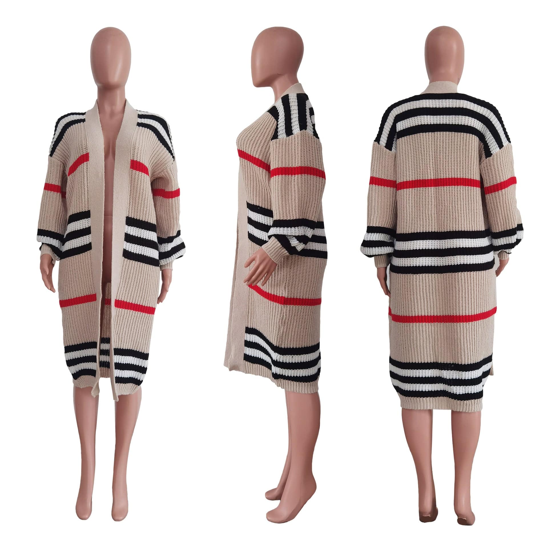 C1103TA90 Wholesale Autumn Contrast Color Striped Print Knitted Long Cardigans Women Sehe Fashion