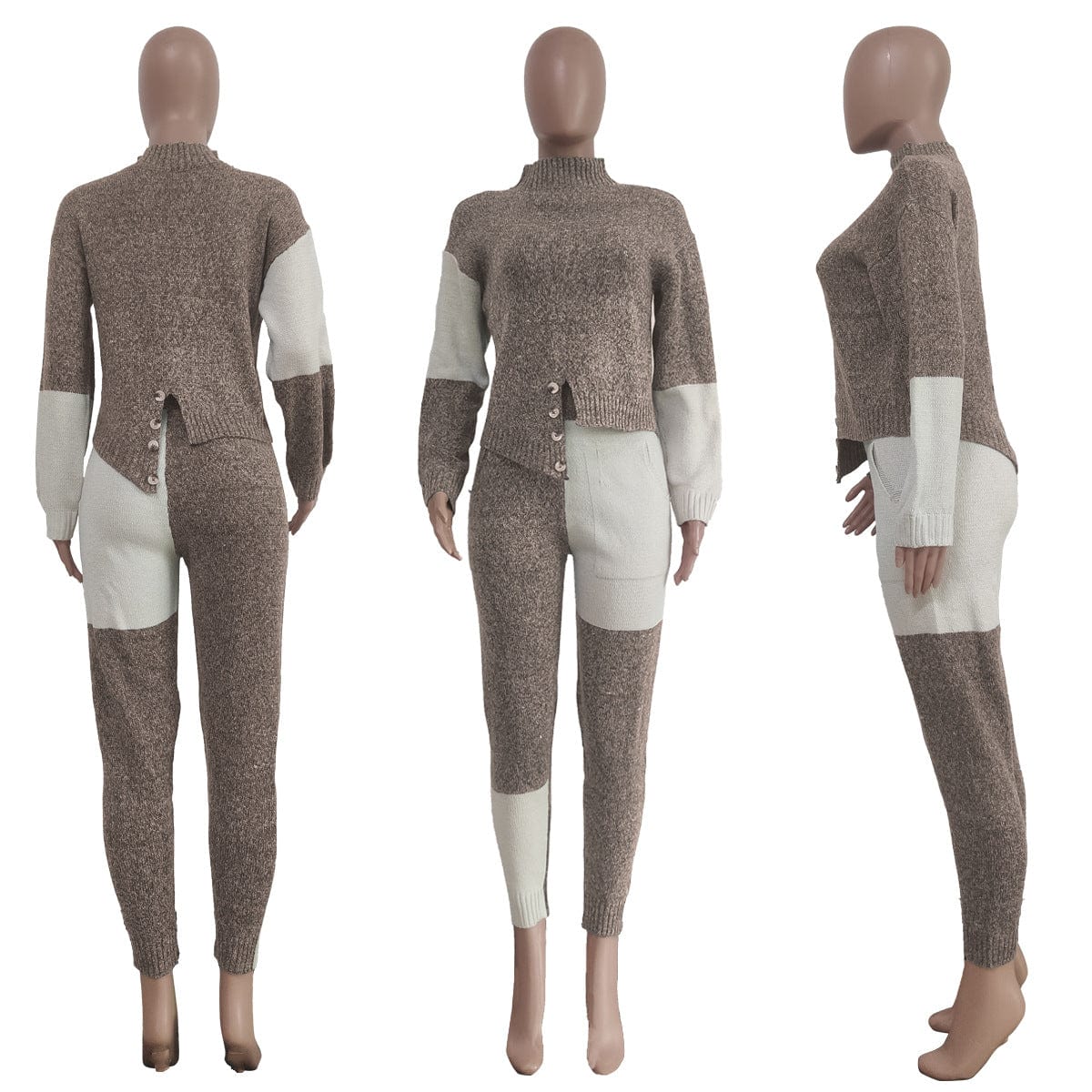 C1103TA94 Fall And winter Casual Contrast Color Thick Two Piece Pants Set Women Sehe Fashion