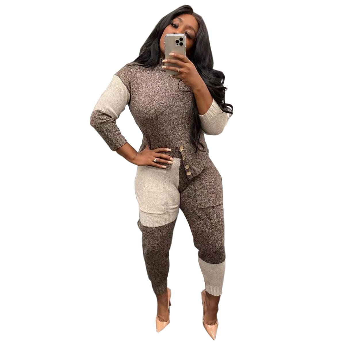 C1103TA94 Fall And winter Casual Contrast Color Thick Two Piece Pants Set Women Sehe Fashion
