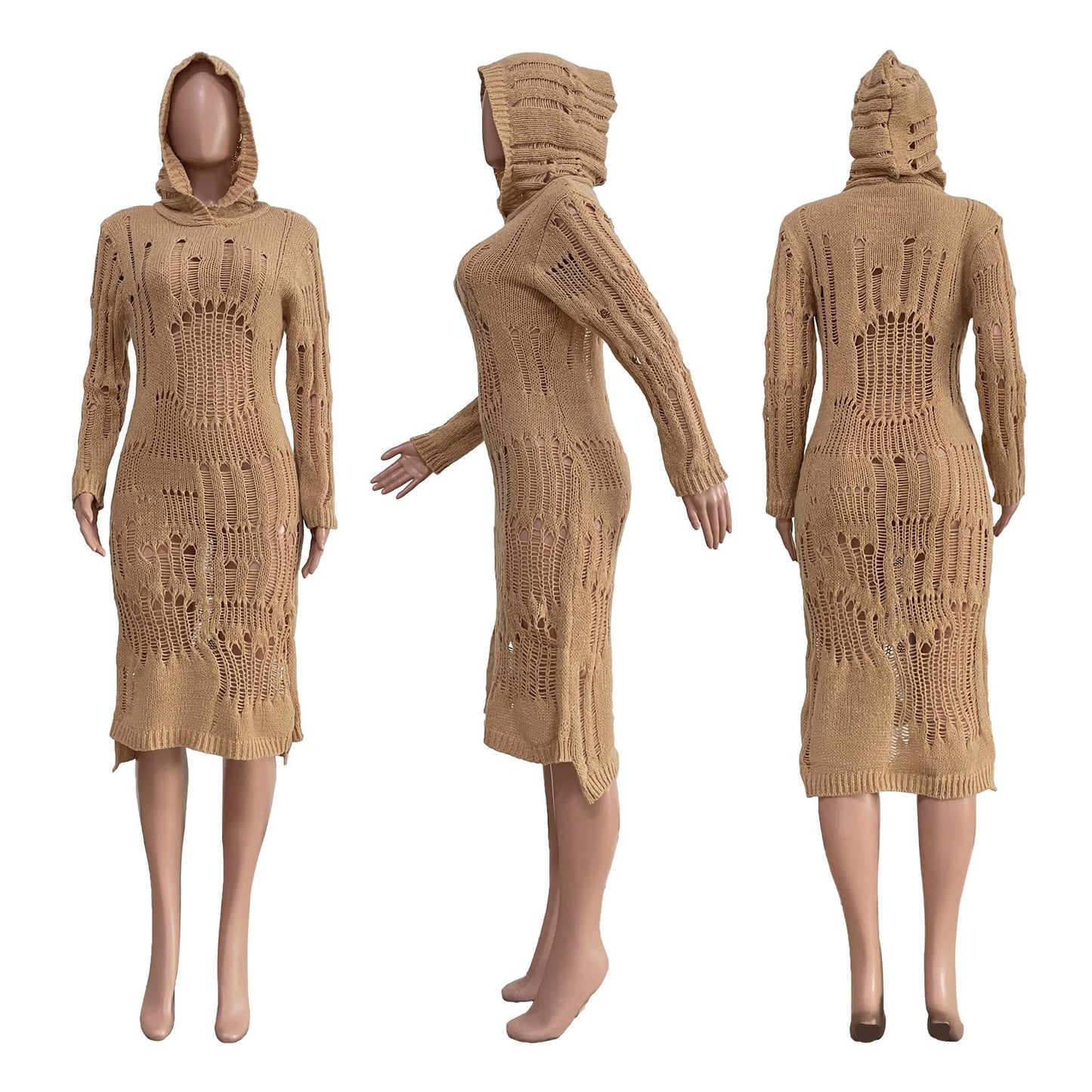 C1103TA95 Latest Sexy Hollow Out Hooded Solid Color Beach Dress Women Sehe Fashion