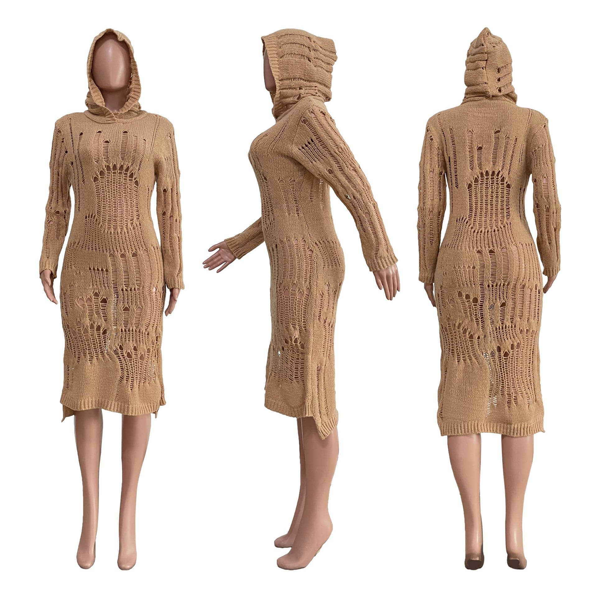 C1103TA95 Latest Sexy Hollow Out Hooded Solid Color Beach Dress Women Sehe Fashion