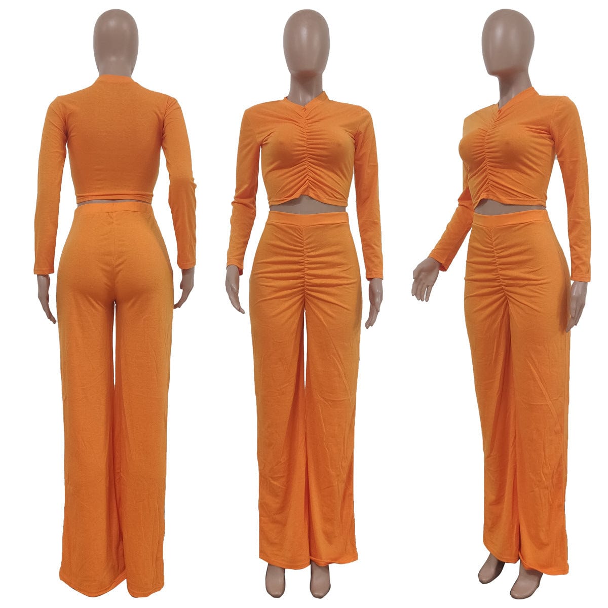 C1103TA97 Autumn Stylish Casual Solid Color Pleated Crop Top Bodycon 2 Piece Set Women Sehe Fashion
