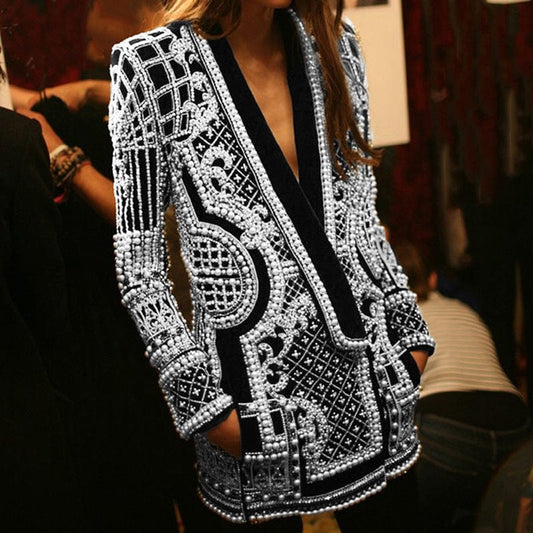 C1104TA18 High Quality Office Elegant Beaded Decoration Blazer Coats For Women Sehe Fashion