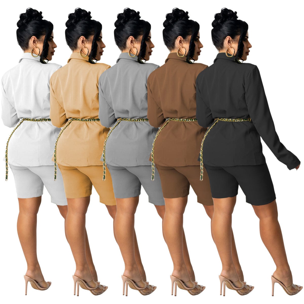 C1104TA3 Office Style Casual Solid Color Blazer Coat Two Piece Shorts Set Women Sehe Fashion