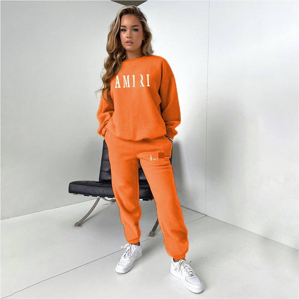 C1575 Spring 2023 Letter Print Tracksuit Round Neck Long Sleeve Sweater Outfits Two Piece Set