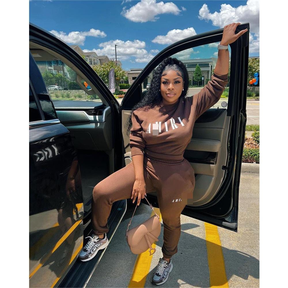 C1575 Spring 2023 Letter Print Tracksuit Round Neck Long Sleeve Sweater Outfits Two Piece Set