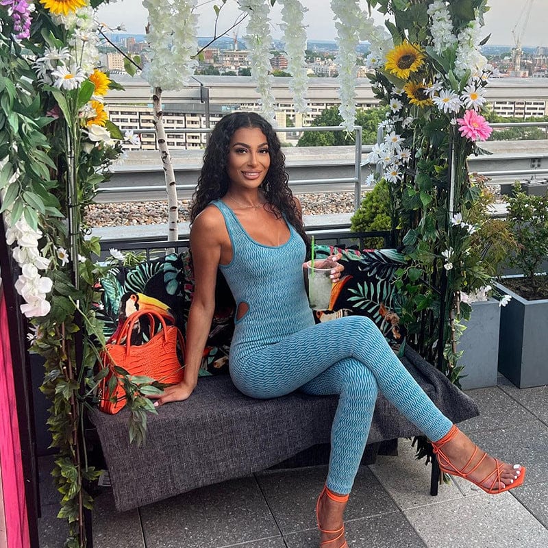 C1636 2022 New Digital Printing Sleeveless Hollow out Tight Yoga Workout Jumpsuit for Women