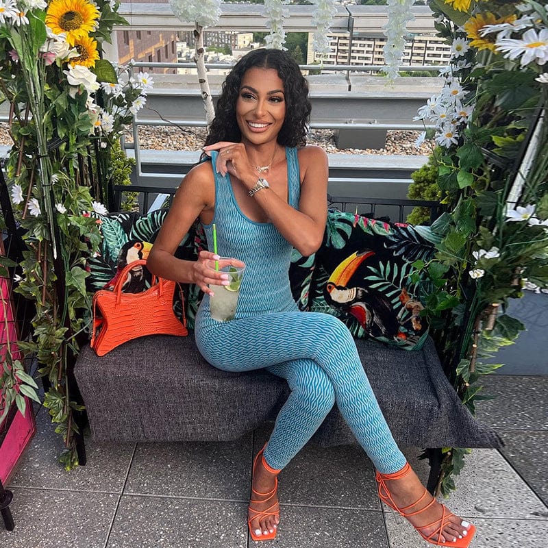 C1636 2022 New Digital Printing Sleeveless Hollow out Tight Yoga Workout Jumpsuit for Women