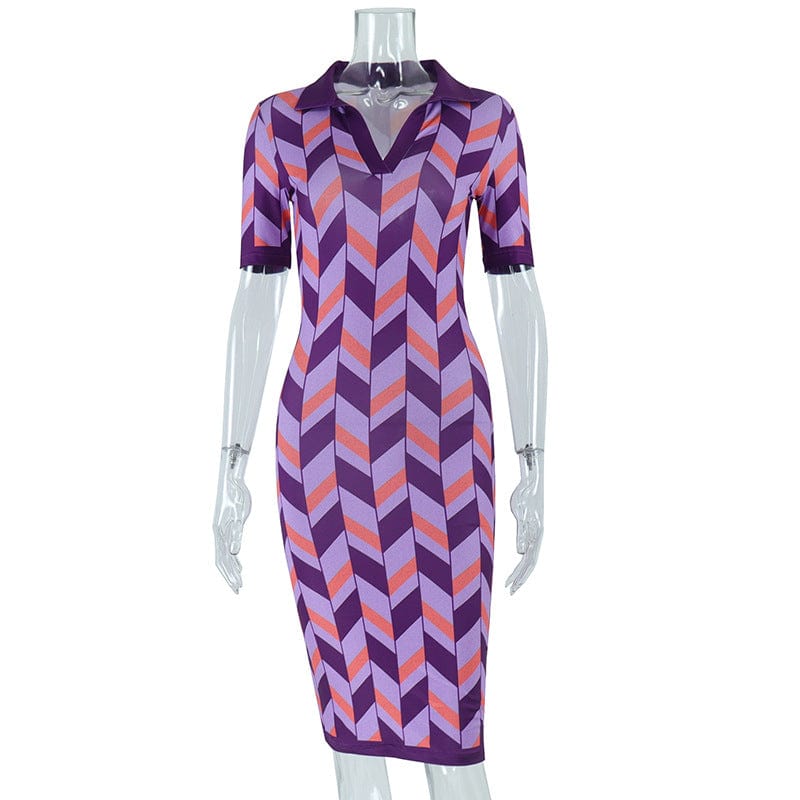 C1709 2022 New POLO Collar Printed Short Sleeve Midi Dress for Women