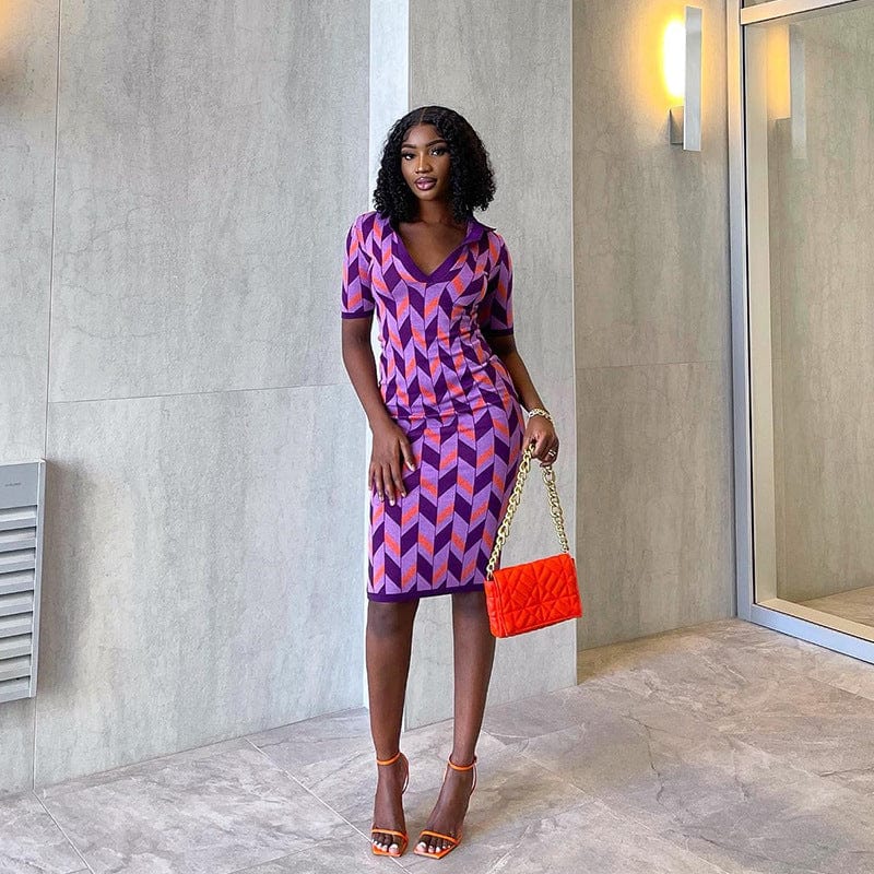 C1709 2022 New POLO Collar Printed Short Sleeve Midi Dress for Women