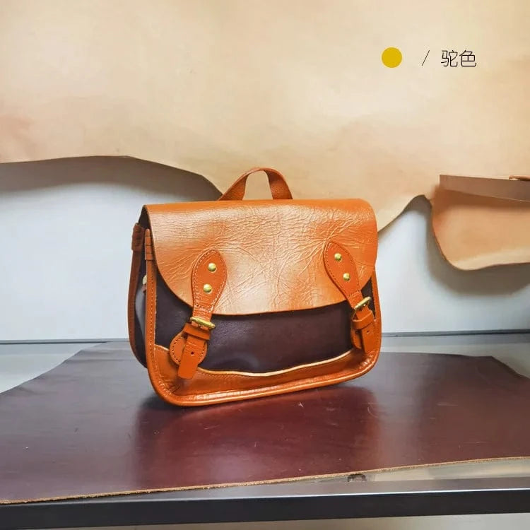 Camel Custom Wholesale Vintage Messenger Bag Genuine Leather Casual Messenger Bag For Women