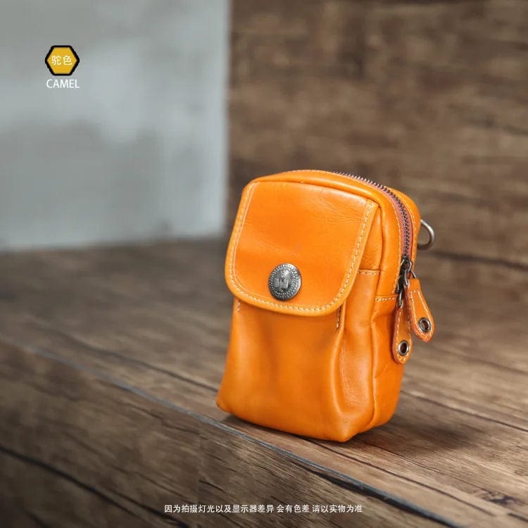 camel New High Quality Handcrafted Vegetable Tanned Leather Casual Men's Waist Bag Cowhide Retro Chest Fanny Pack Men's Leather