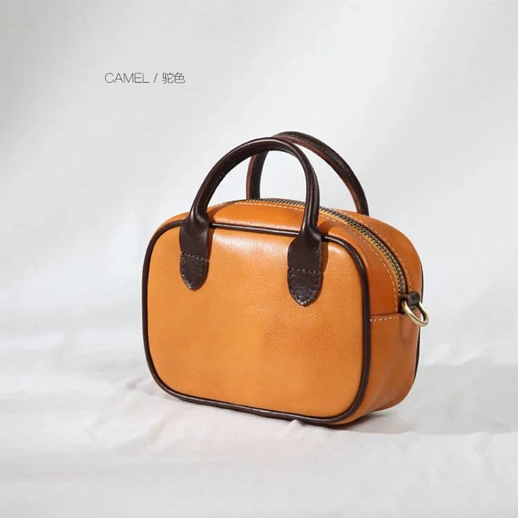 Camel Wholesale Genuine Leather Tote Bag Vintage Square Tote  Bag for Women