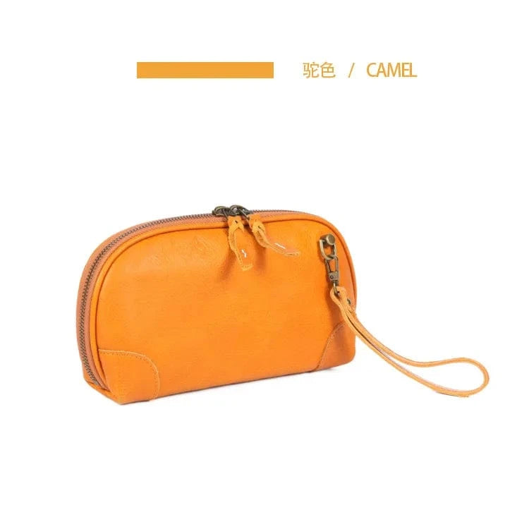 camel Wholesale Leather Handbag For Women Horizontal Soft Genuine Cowhide Leather Vintage Style Shoulder Bag