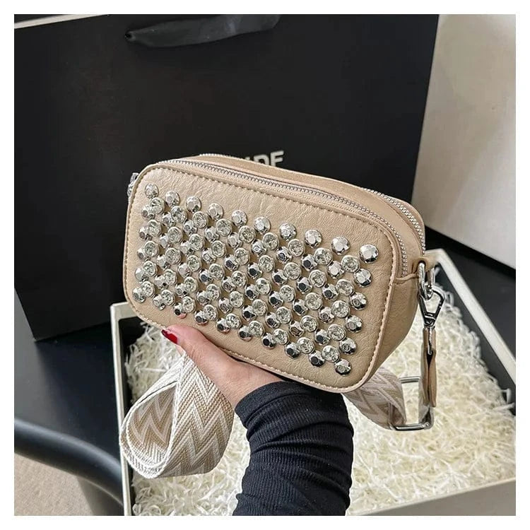 Camera Shaped Trend Rivets Rhinestone Square Bag Chain Shoulder Bag Luxury Design Shoulder Crossbody Bag Diamond Coin Purse