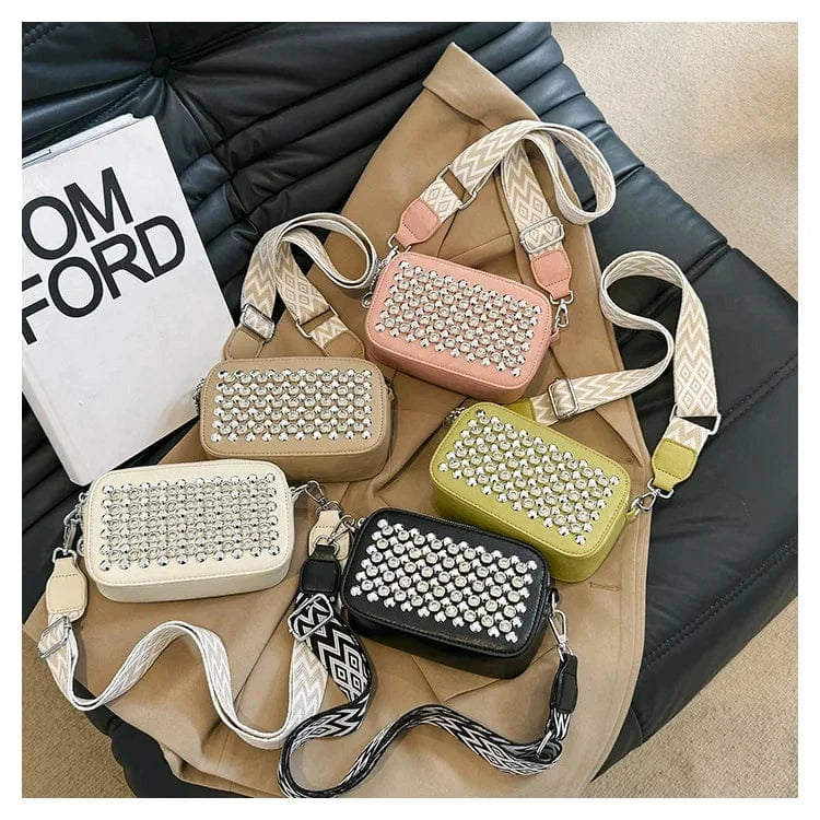 Camera Shaped Trend Rivets Rhinestone Square Bag Chain Shoulder Bag Luxury Design Shoulder Crossbody Bag Diamond Coin Purse