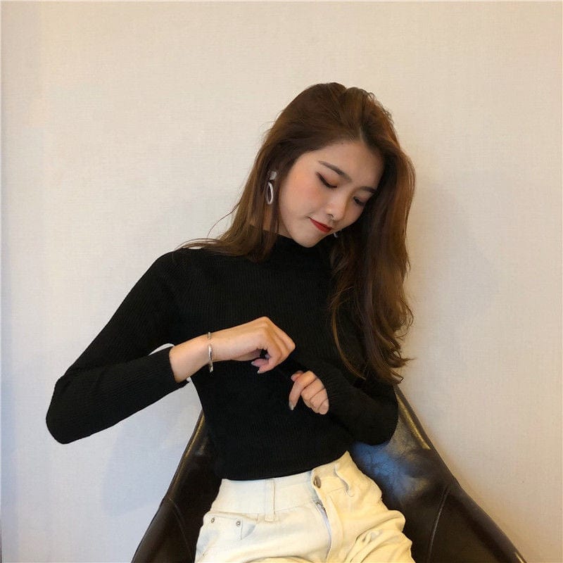 Candy Colored High-Neck Bottoming Shirt Women's Autumn And Winter New Style Thin Tight-Fitting Blouse Long-Sleeved Sweater