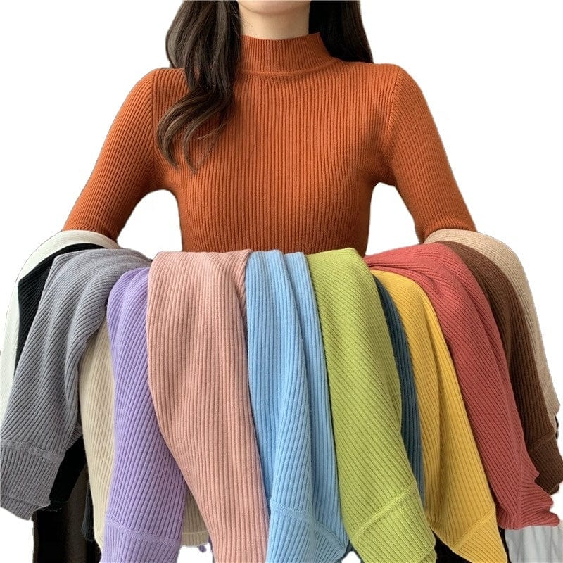 Candy Colored High-Neck Bottoming Shirt Women's Autumn And Winter New Style Thin Tight-Fitting Blouse Long-Sleeved Sweater