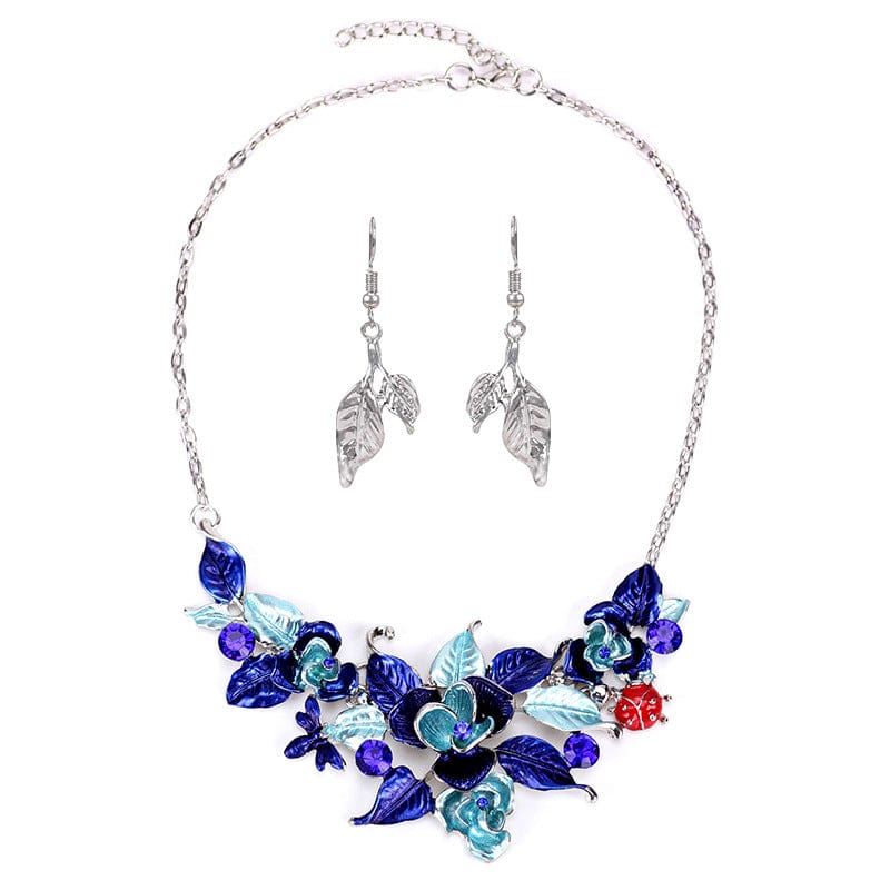 CARTER LISA Fashion Clavicle Chain Pendant Necklace Exaggerated Drop Oil Flower Short Necklace Earrings Set Jewelry