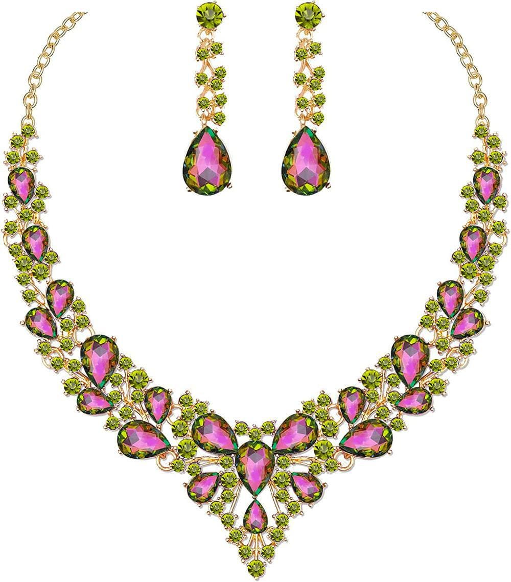 CARTER LISA Luxury 10 Colors Geometric Crystal Jewelry Set Colorful Zircon Rhinestone Pendant Jewelry Set