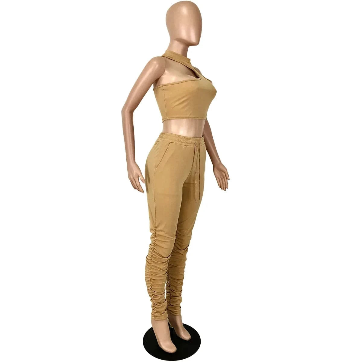 Casual 2 Piece Set Top and Pants Two Piece Trendy Solid Two Piece Suit Pant Set Women Stacked Joggers Pants with Side Pockets