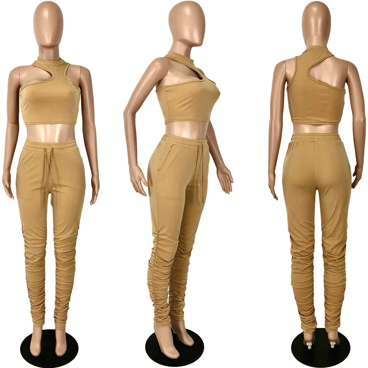 Casual 2 Piece Set Top and Pants Two Piece Trendy Solid Two Piece Suit Pant Set Women Stacked Joggers Pants with Side Pockets