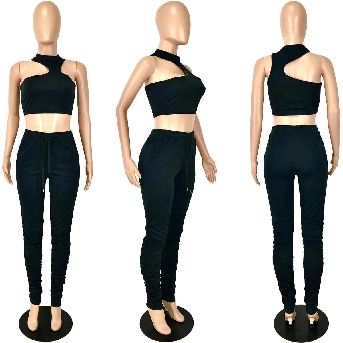 Casual 2 Piece Set Top and Pants Two Piece Trendy Solid Two Piece Suit Pant Set Women Stacked Joggers Pants with Side Pockets
