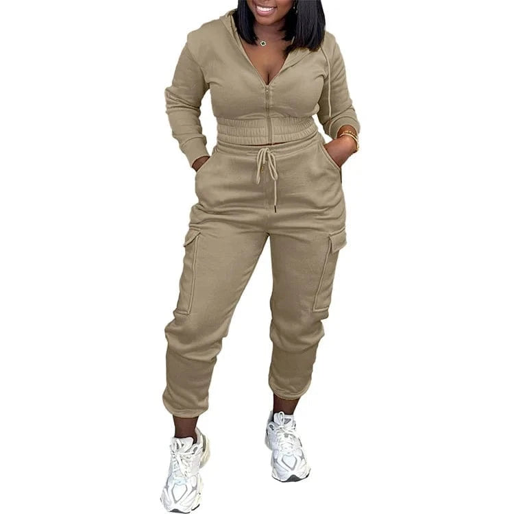 Casual 2 Piece Set Women Solid Long Sleeve Zip-Up Hoodie and Drawstring Sweatpants Matching Winter 2023 Tracksuits