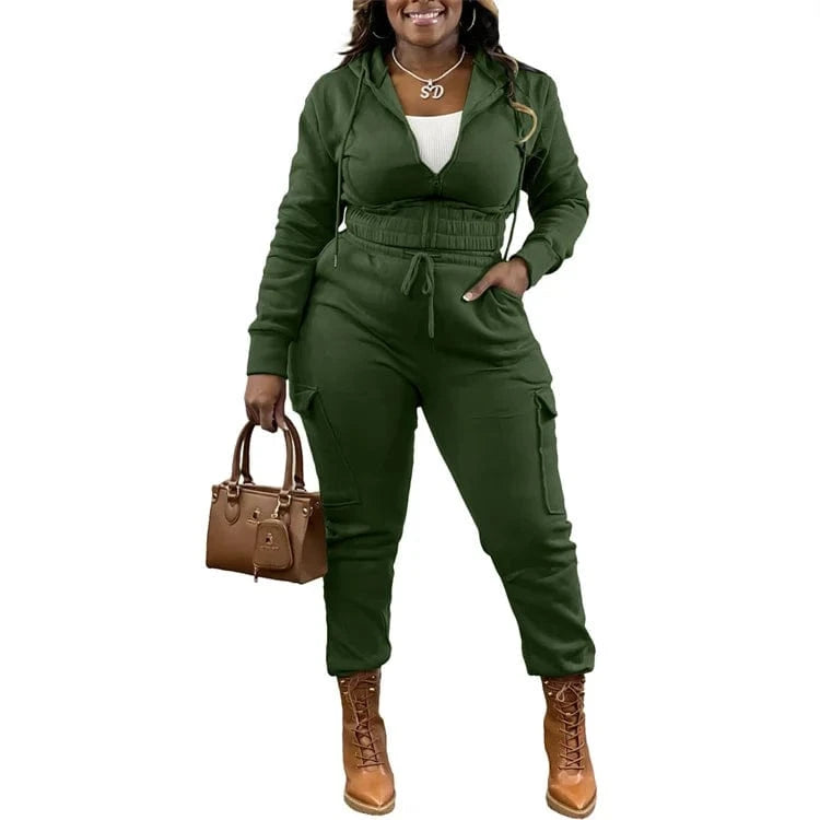 Casual 2 Piece Set Women Solid Long Sleeve Zip-Up Hoodie and Drawstring Sweatpants Matching Winter 2023 Tracksuits