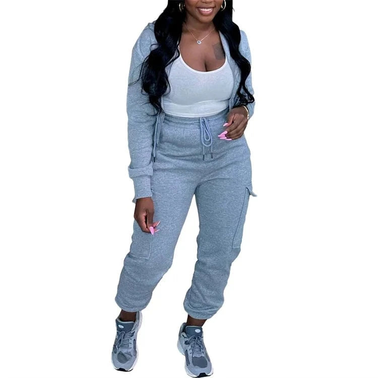 Casual 2 Piece Set Women Solid Long Sleeve Zip-Up Hoodie and Drawstring Sweatpants Matching Winter 2023 Tracksuits