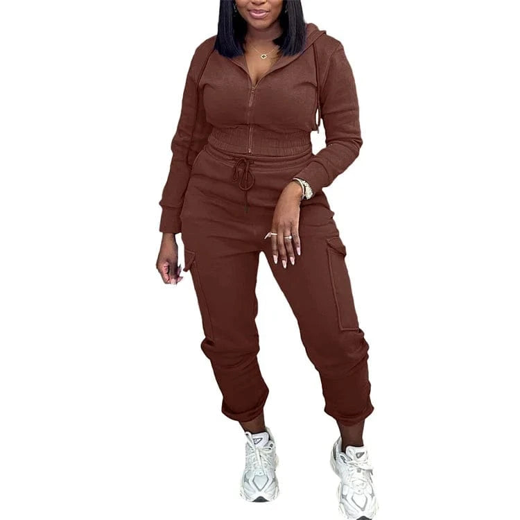 Casual 2 Piece Set Women Solid Long Sleeve Zip-Up Hoodie and Drawstring Sweatpants Matching Winter 2023 Tracksuits