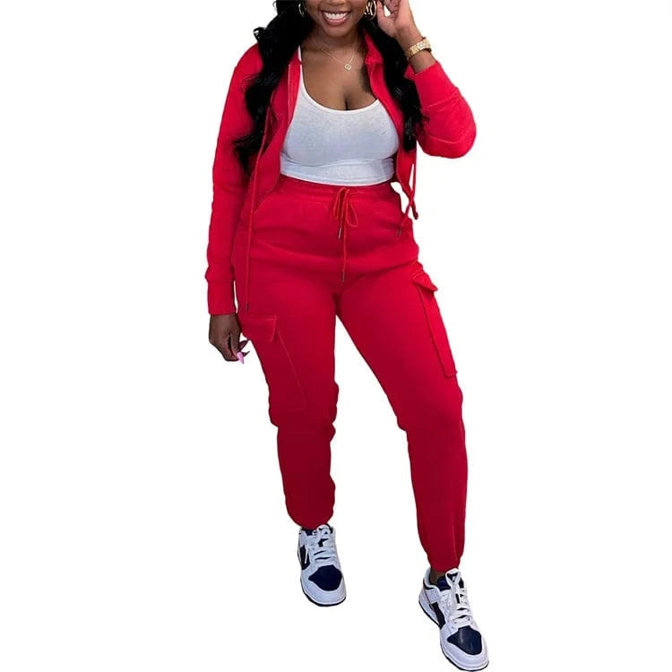 Casual 2 Piece Set Women Solid Long Sleeve Zip-Up Hoodie and Drawstring Sweatpants Matching Winter 2023 Tracksuits