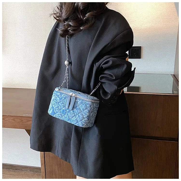 Casual Brand New Fashion Denim Women Bag Lady Handbags Shoulder Messenger Bag Camellia Jeans Box Clutch Luxury Women's Tote Bag