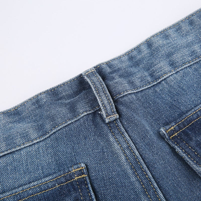 Casual Fashion Straight Jeans Pants High Waist Jeans Pants for women Pockets Denim Trousers Wash Blue Jeans Womens