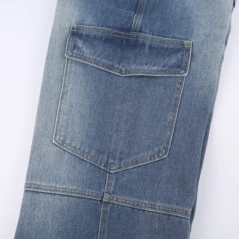 Casual Fashion Straight Jeans Pants High Waist Jeans Pants for women Pockets Denim Trousers Wash Blue Jeans Womens