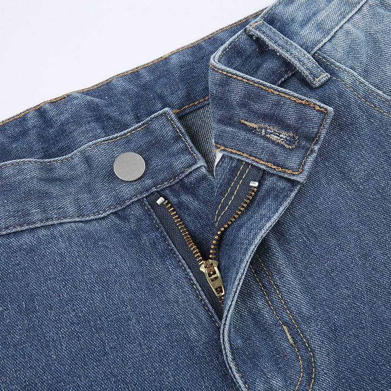 Casual Fashion Straight Jeans Pants High Waist Jeans Pants for women Pockets Denim Trousers Wash Blue Jeans Womens