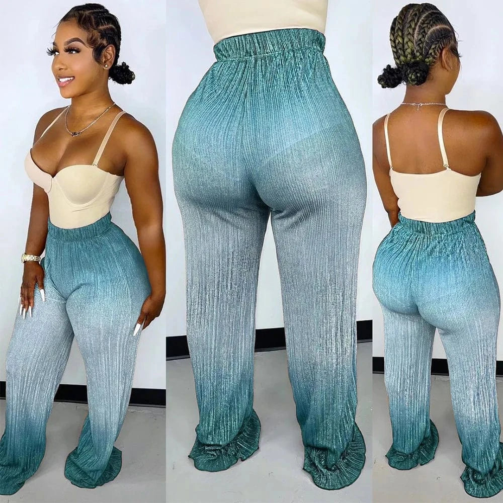 Casual Glitter Bling Pants for Ladies Ombre Long Floor Bottom Women Flare Pants Girls Adult Wide Leg Shiny Pants