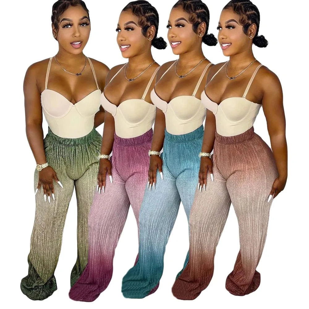 Casual Glitter Bling Pants for Ladies Ombre Long Floor Bottom Women Flare Pants Girls Adult Wide Leg Shiny Pants