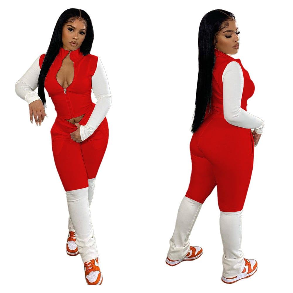 Casual Long Sleeve Panel Woman Clothing 2 Pieces Set 2 Piece Fall Sets Sexy Two Piece Set