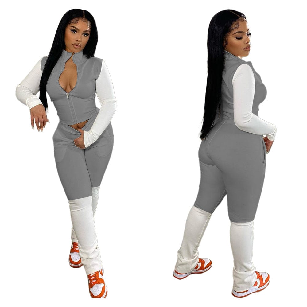 Casual Long Sleeve Panel Woman Clothing 2 Pieces Set 2 Piece Fall Sets Sexy Two Piece Set