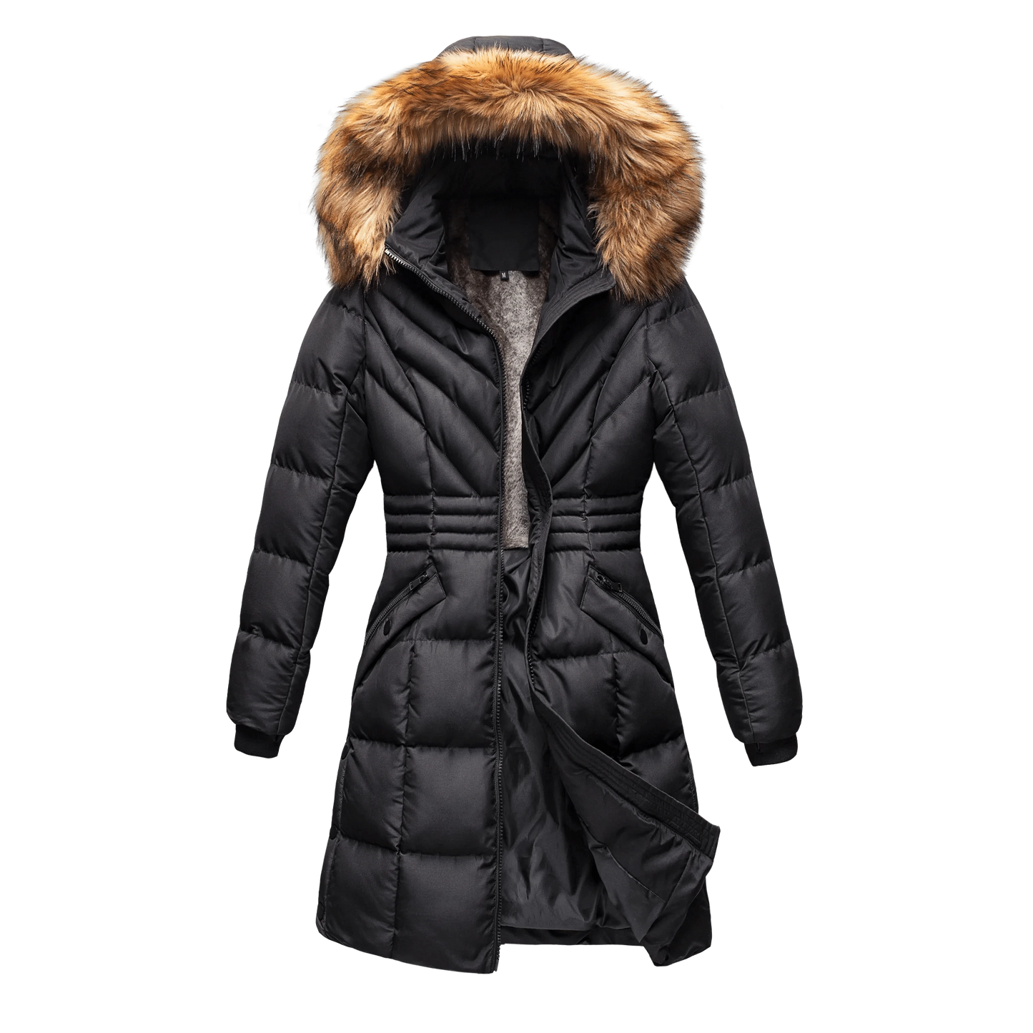 Casual Plain Bear Winter Acrylic Oem Pockets Women's Down Coats And Jackets With Faux Fur Trim Hood