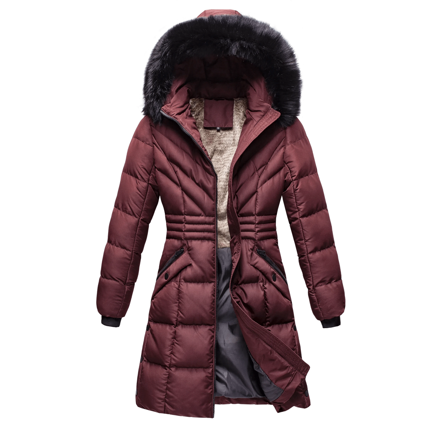 Casual Plain Bear Winter Acrylic Oem Pockets Women's Down Coats And Jackets With Faux Fur Trim Hood